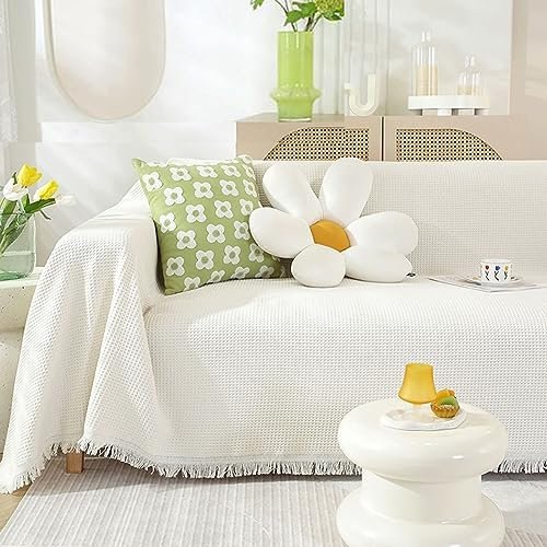 Daesar Sofa Universal Bezug Ecksofa 180x260CM, Couchbezug Eckcouch 2 Sitzer Weiß Waffel Couch Überzug Wasserdicht Sofaüberwurf rutschfest