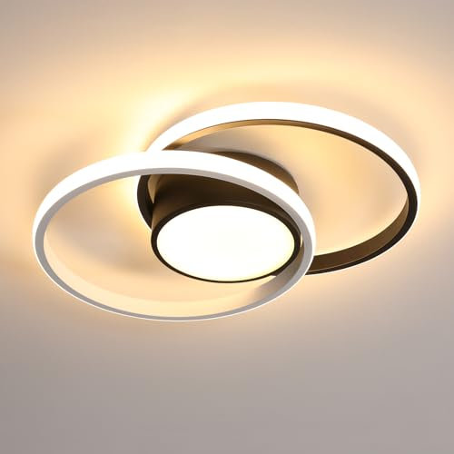 Comely LED Deckenlampe, 42W LED Deckenleuchte Modern Runden Lampe für Schlafzimmer Badezimmer Küche Balkon, Dia 400mm, Warmes Licht 3000K, Schwarz
