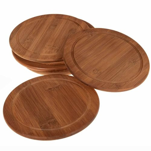 SIDCO Brotzeitteller Bambus dunkel 6 x Fleischteller Schneidebrett Vesperbrett Holz Ø 26cm