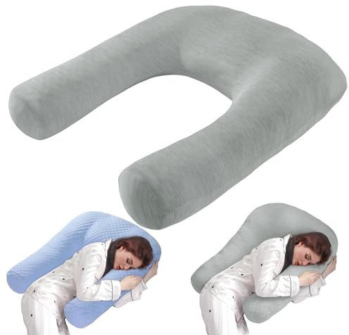 HOMBYS Cooling U Shaped Pillow for Neck, Contour Shoulder Pillow for Side Sleepers, Ergonomic Body Pillows for Adults, Hug Pillow with Washable Cover for Back, Shoulder Pressure Reduce (Light Grey)