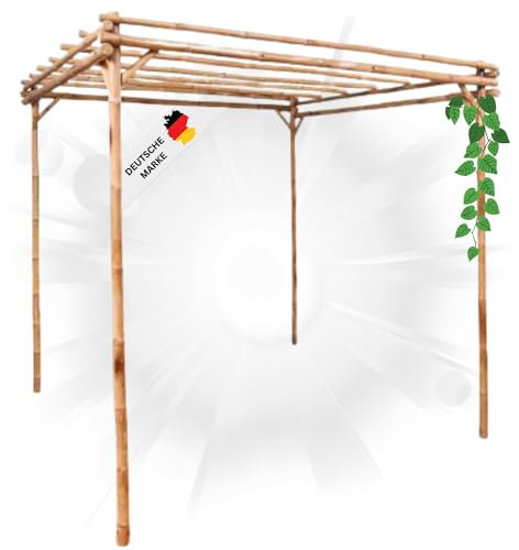 DELUKE® Pergola aus Holz Leod | 1,7x1,7x2,2m Bambus | Terrassenüberdachung Sonnenschutz Rankhilfe Pergola Holz Bausatz freistehend Gartendeko Gartenbogen Gartenpergola