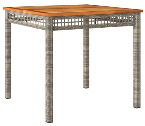 vidaXL Gartentisch, Esstisch für Garten Terrasse, Terrassentisch mit Holzplatte Stahlrahmen, Gartenmöbel Tisch, Grau Poly Rattan Akazienholz