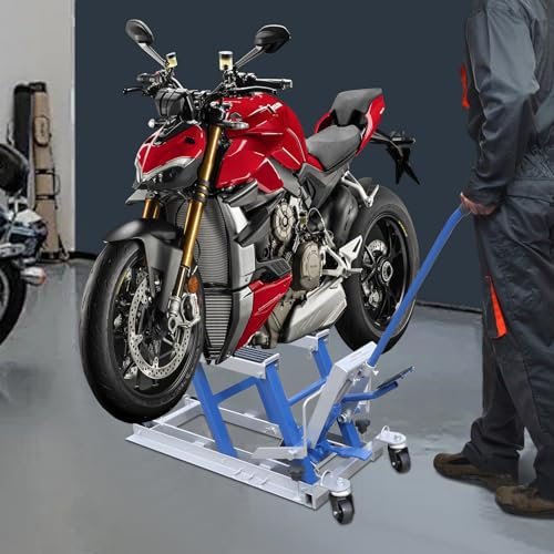 Motorrad Hebebühne Motorradheber Hydraulik Lift Höhenverstellbare Motorrad Ständer, Mobile Hebebühne Auto KFZ Motorradhebebühne, ATV Quad Motorrad Heber Klapp Hebebühne Plattform, bis 680Kg (Blau)