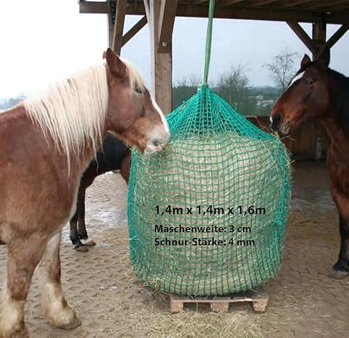 CG Heunetze für Pferde - großes Rundballen-Netz in der Größe 1,4m x 1,4m x 1,6m (Höhe) | 500kg Füllmenge | Maschenweite: 3 cm (engmaschig) | Schnur-Stärke 4 mm