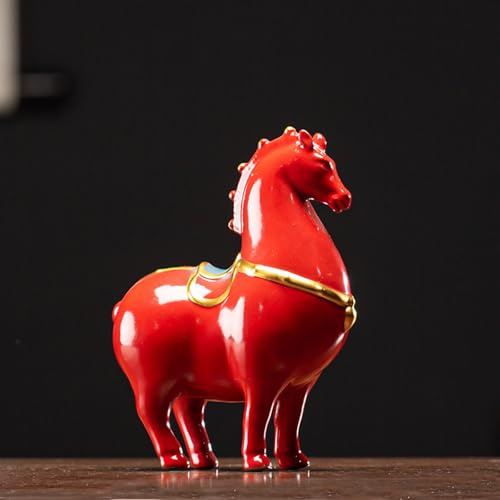 CHBDJY Rote Keramik-Pferd-Statue, 14 cm hoch, chinesische Fortune Tang-Pferd-Skulptur für Reichtum und Erfolg, Sternzeichen Pferd Figur