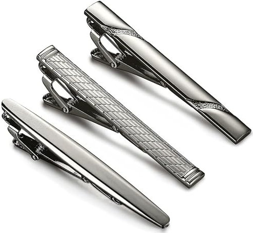 COZERI 3 Pièces pince cravate homme,Classiques en Métal,pince a cravate homme pour Régulières, Mariage, Affaires, Anniversaire, Cadeau, Design Élégant