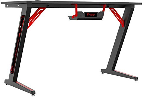 BERSERKER Bureau Gaming, 113 x 60 x 75 cm, Texture Fibre de Carbone, Support Casque et Gobelet, Noir/Rouge