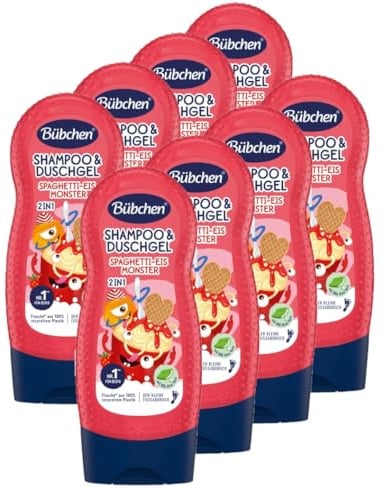 Bübchen 2in1 Shampoo & Duschgel für Kinder, Spaghetti-Eis-Monster, 8 x 230 ml