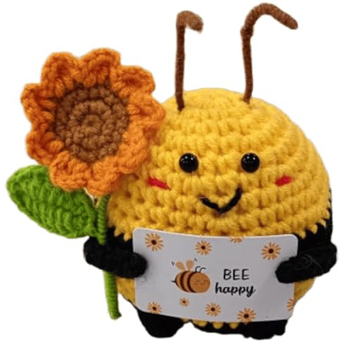 THQAE 1 Pcs Divertida Abeja Positiva, Mini Abeja de Ganchillo Muñeca de Ganchillo, Muñeca de Punto de Lana Abrazo de Bolsillo, Muñeca de Abeja de Ganchillo para Cumpleaños de Decoración de Fiesta