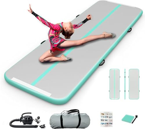 Air Matte Track, 3 M Aufblasbare Gymnastikmatte, Height of 10 cm Air Turnmatte, Tumbling Matte with Air Pump for Gym/Home/Outdoor/Training/Yoga