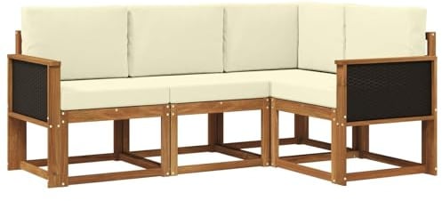 vidaXL Outdoor-Sofagarnitur mit Kissen 4 pcs Natur und Creme Polyester, Garten, modernes Sofa für draußen, Elegante Lounge, strapazierfähige Möbel für Terrasse und Patio