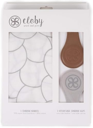 Cloby Swaddle - Clip magnetica in pelle marrone con retro in tela grigia per fissare il parasole al passeggino (pelle rossa)