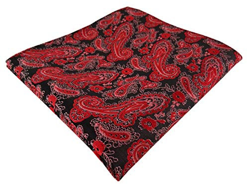 TigerTie Designer Einstecktuch in rot schwarz silber Paisley gemustert - Gr. 30 x 30 cm