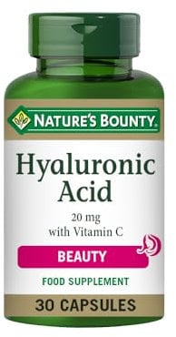 Nature's Bounty | Ácido Hialurónico 20 mg con Vitamina C | Suplemento para la Firmeza y Cuidado de la Piel | Con Colágeno y Antioxidantes Naturales | 30 Cápsulas