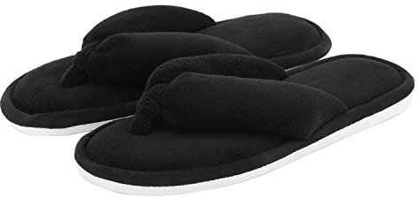 Onmygogo Ladies House Slippers, Coral Fleece Toe Post Flip-flops Home Slippers for Women (5-6 UK/38-39 EU, Black)