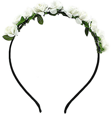 Jiacheng29 Cerchietto per capelli con rose e fiori, Fermacapelli Donna, per festival, matrimonio, colore: bianco, Etichettalia unica