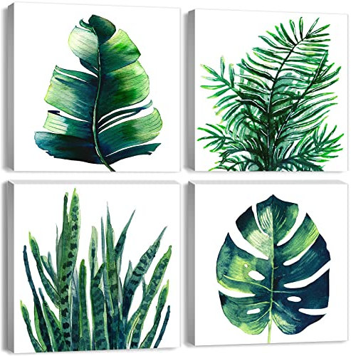Tropische Boho-Wandkunst, Badezimmer-Dekor, grüne Pflanzenbilder, Wanddekoration für Wohnzimmer, minimalistisch, botanisches Blatt, Leinwand-Kunstwerke, Küche, Salbei, Monstera, gerahmtes Poster,