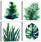 Tropische Boho-Wandkunst, Badezimmer-Dekor, grüne Pflanzenbilder, Wanddekoration für Wohnzimmer, minimalistisch, botanisches Blatt, Leinwand-Kunstwerke, Küche, Salbei, Monstera, gerahmtes Poster,