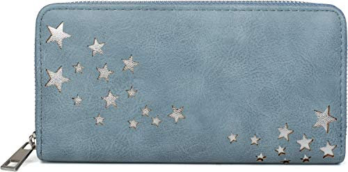 styleBREAKER Damen Portemonnaie mit Metallic Stern Cut-Outs, Reißverschluss, Geldbörse 02040115, Farbe:Blau