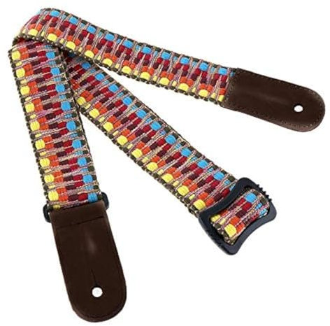 OriGlam Colorful Hawaiian Vintage Ethnic Cotton Ukulele Strap, Adjustable Soft Cotton & Genuine Leather Ukulele Strap Shoulder Strap, For Soprano Concert Tenor Baritone Strings Instruments