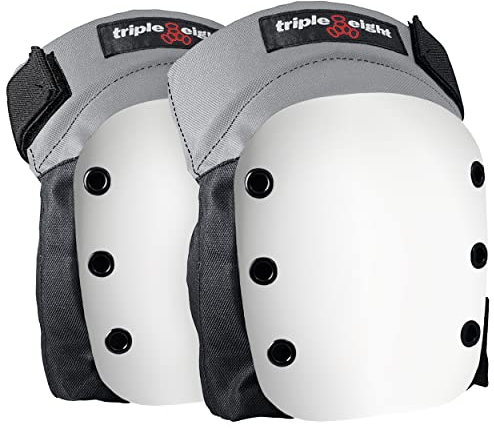 Triple Eight Street Ginocchiere per Skateboard e Roller Derby con cinghie regolabili (1 paio), grigio/bianco, S