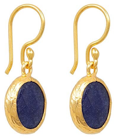 SARAH BOSMAN Damen Ohrringe Gold Plate Lapislazuli - Runde Ohrhänger Silber vergoldet eingefasster Blauer Edelstein - 14 mm Durchmesser - SAB-E03BLULAPg