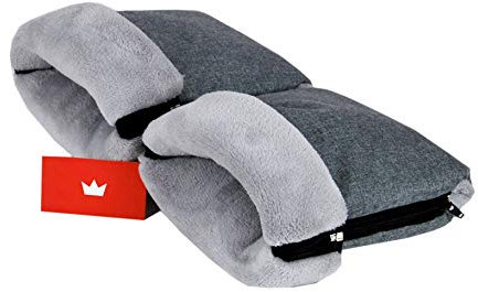 BabyLux Handmuff für Kinderwagen Buggy MUFF Reißverschluss Handwärmer Handschuhe (MR8 Grau55 + Minky Grau)