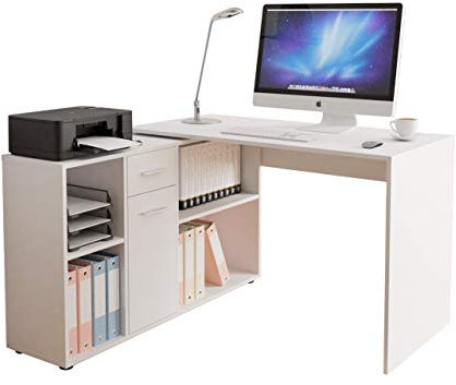 Mirjan24 Eckschreibtisch Armando mit Regal, Winkelschreibtisch, Schreibtisch, Arbeitstisch, Bürotisch, Computertisch, Kinderschreibtisch, Winkelkombination (Weiß)