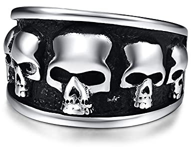 Cloyo Cool Herren Ringe Edelstahl Totenkopf Ring Schwarz Vintage Schmuck für Männer/Frauen Größe 57(18.1)