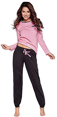 Selente Sweet Dreams Moderno e Comodo Pigiama da Donna in Morbido Cotone, Rosa/Nero con Cuori, Taglia S