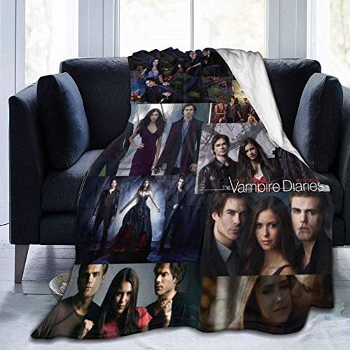 HGdggvd Vampire Diaries TV Show Blankets Team Damon Salvatore Collage Throw Blanket Vampire Diaries Merch Ian Somer-halder Fans Gifts Soft Fuzzy Fleece Blanket for Bed Sofa Home Decor 50x40