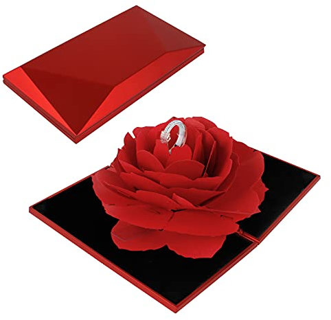 Haisheng 1 Stück Ring Box Valentinstag Rose Ringschachtel 3D Pop Up Rose Ringbox Ehering Box Samt Box Ringschatulle Schmuckkästen für Ring Halskette Anhänger Hochzeit Ringbox Verlobungsring(Rot)