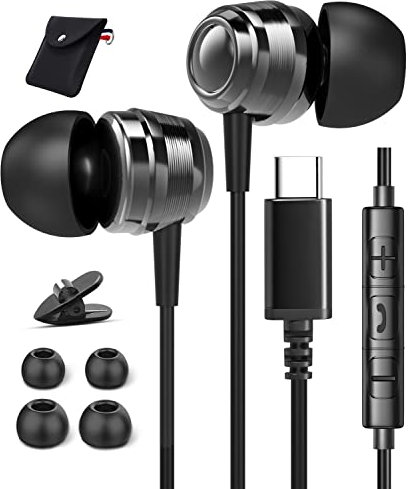 USB C Headphones, USB C Earbuds, YUANBAI USB Type C Earphone with USB C Headphone Jack Noise Canceling in-Ear Headphones with Microphone for Samsung Galaxy S21+ Ultra S20 FE OnePlus 8T 9 2021 iPad Pro