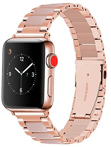 YISIWERA Armband Kompatibel mit Apple Watch Armband 38mm 40mm 41mm Harz Resin Edelstahl Armband für iWatch Series 9 8 7 SE 6 5 4 3 2 1 Ersatz Uhrenarmband für Herren Damen Roségold Rosa