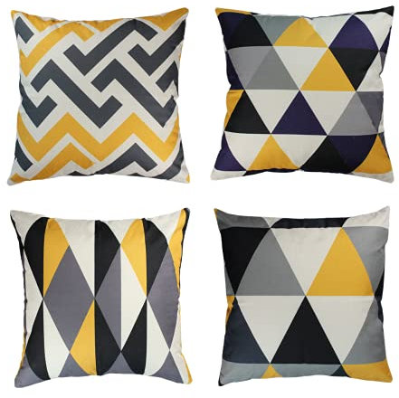 OYIMUA 4er Set Dekorativen Zierkissenbezüge Gelb 45 x 45 cm Geometrische Kissenbezüge Quadratische Kissenhülle für den Außenbereich Terrasse Garten Bank Wohnzimmer Sofa Dekor