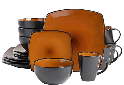 Gibson Soho Lounge Geschirrset aus Steingut mit reaktiver Glasur für 4 Personen, 16-teilig, Bernstein, Amber