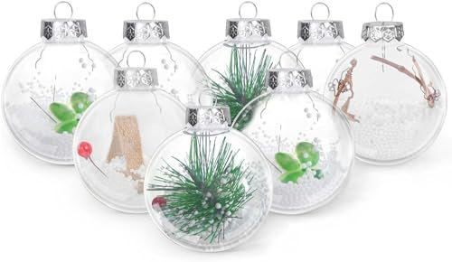himaly 16er transparente Kugeln 8cm Weihnachtskugeln Durchsichtige Kunststoffkugeln Transparent Acrylic Balls, Christbaumschmuck Christbaumkugeln mit Füllmaterial Schlüsselband