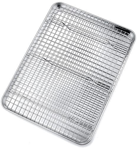P&P CHEF Backblech und Rost Set, 40,6 cm, Edelstahl, Backblech mit Gitterrost zum Kochen/Braten/Kühlen, ofen- und spülmaschinenfest, gesund und langlebig