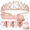 Heyu-Lotus Schärpe und Tiara zum 13. Geburtstag, offizielle Jugendliche-Schärpe, Strass-Kronenballons für Mädchen, 13. Geburtstag, Geschenk, Partydekorationen, Zubehör (Roségold)