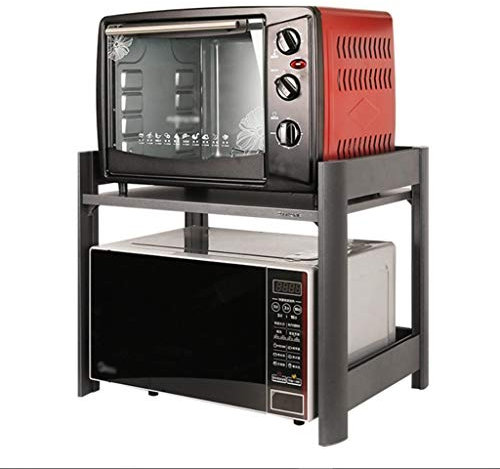 Estante de almacenamiento de cocina, estante para horno microondas, encimera de pie, 2 neumáticos, aleación de aluminio, gris, 58 cm × 42 cm × 45 cm