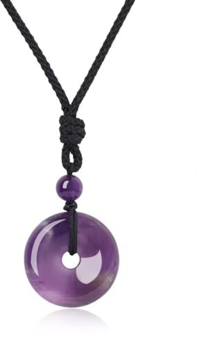 COAI Glückskette Kristallkette mit Kreisring Anhänger aus Amethyst Donut Anhänger Amulett Verstellbare Halskette