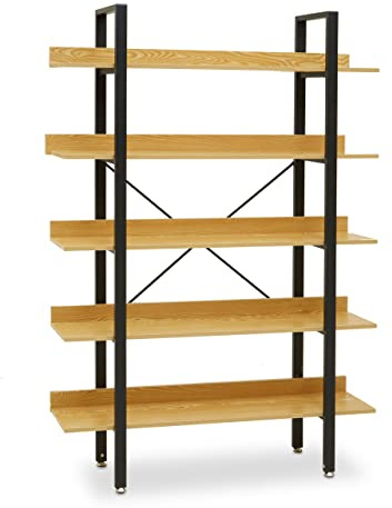 Premier Housewares Versatile 5 Tier Light Yellow Shelves and Black Frame Shelf Unit|Functional Modern Bookcase Shelving For Living Room|Display Unit With Spacious Wooden Shelves
