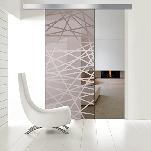 BOSS Porta Scorrevole in vetro modello DIAMOND 80x215 cm (60/80/90 cm) 8 mm, vetro Bronzo, Nano rivestito incolore, kit hardware complete (80x215 cm, SINISTRA)