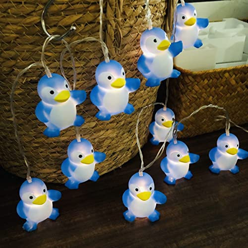 Riaxuebiy 1.65M Niedliche Pinguin Lichterketten Pinguin Dekorative Nachtlicht Feenlampe Batteriebetriebene für Party Weihnachten Kinderzimmer Hochzeit Dekoration (10LED, Blau Pinguin)