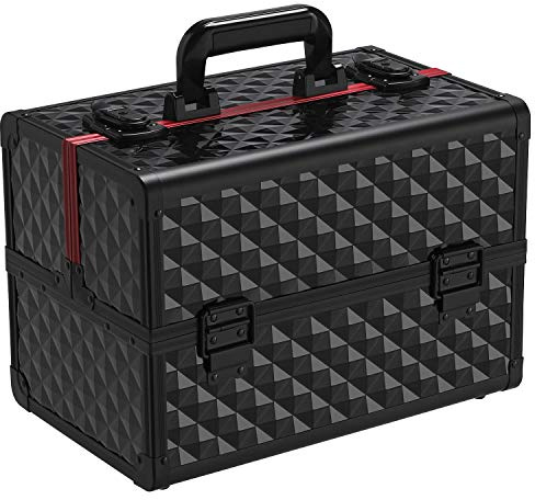 Abician Mallette Valise à Maquillage de Cosmétiques Vanity en Métal Beauty Case Coffret à Bijoux pour Voyage Coiffeur 35 x 22 x 25 cm Noir