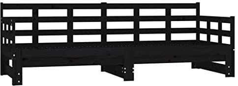 vidaXL Tagesbett Ausziehbar Sofa Gästebett Sofabett Bett Bettsofa Holzbett Schlafsofa Ausziehbett Bettgestell Schwarz Massivholz Kiefer 2X(90x190) cm