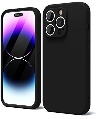 oakxco for iPhone 14 Pro Max Phone Case Liquid Silicone, Cute Thin Slim Soft Rubber TPU Plain Smooth Gel Cover for Women Girl, Matte Solid Protective & Shockproof, Black