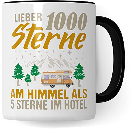 Camper Tasse Geschenkidee Camping Kaffeetasse Humor Witz Geschenk für Traveler Kaffeebecher Wohnmobil Becher (Weiß & Schwarz)