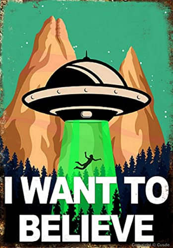 Alien Metall Blechschild I Want To Believe Ufo Blechschilder Vintage Alien ufo Space Poster Home Garage Hof Bar Schlafzimmer Wanddekoration 20,3 x 30,5 cm