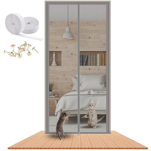 LAIJIANG Pet Screen Door 80x210cm,Thickened Cat Proof Screen Door Pet Resistant Mesh Screen Door Dog Cat Scratch Proof Screen With Zipper For Living Room, Bedroom, Kitchen